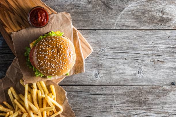 istock fast food on the wood 1055577970