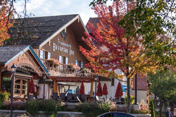 Frankenmuth, Michigan, USA - October 9, 2018: Exterior of the famous Bavarian Inn restaurant in downtown Frankenmuth. The restaurant is famous for it's family style all you can eat chicken dinners.