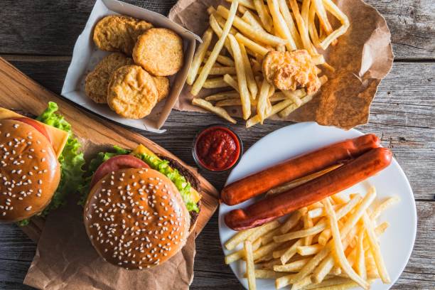 fast food on the wood