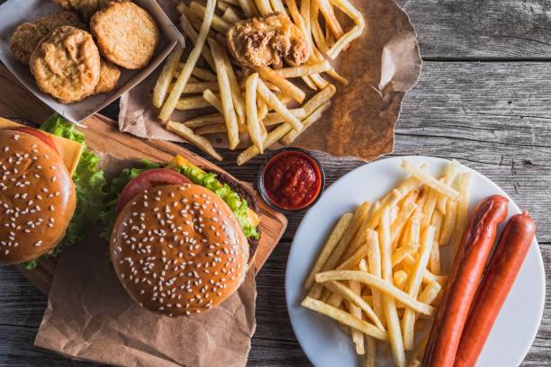 istock fast food on the wood 1055578080