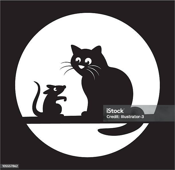 Preto Gato E Rato - Arte vetorial de stock e mais imagens de Amizade - Amizade, Animal, Animal Doméstico