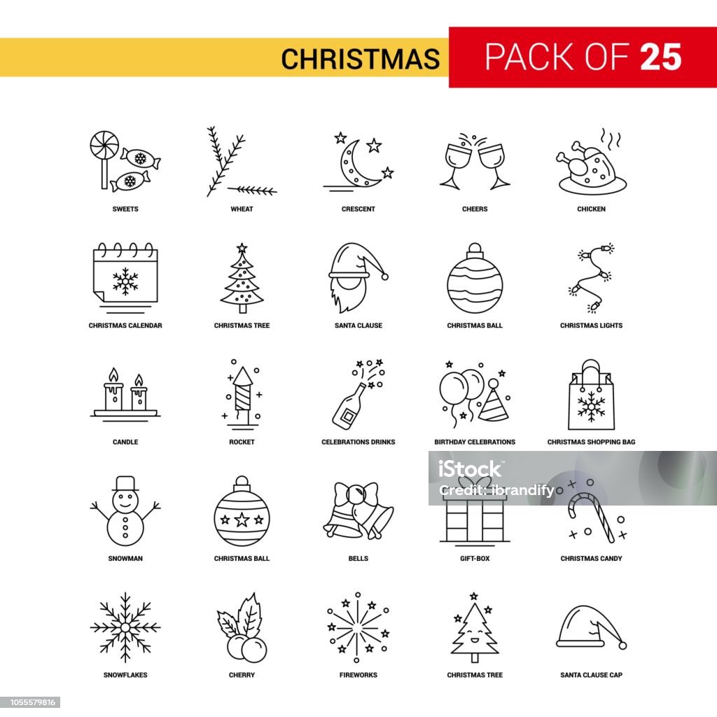 Christmas Black Line Icon - 25 Business Outline Icon Set Candle stock vector