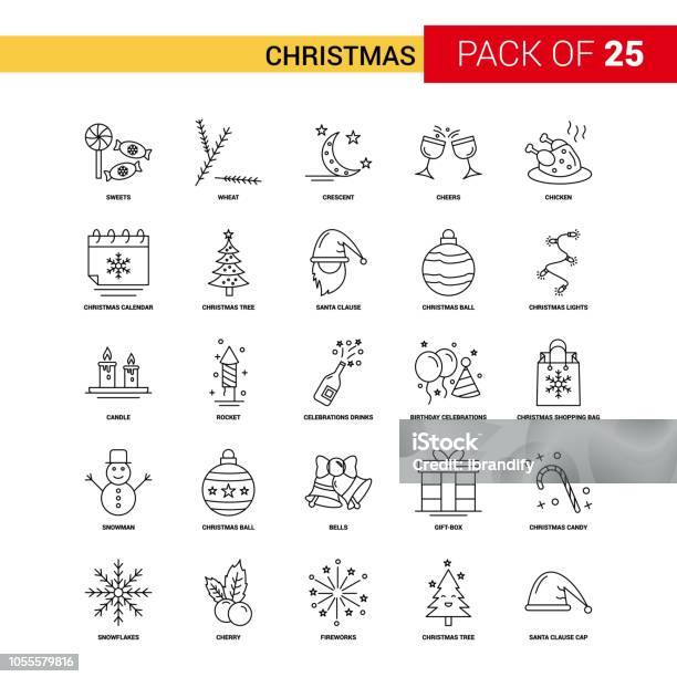 Christmas Black Line Icon 25 Business Outline Icon Set Stock Illustration - Download Image Now