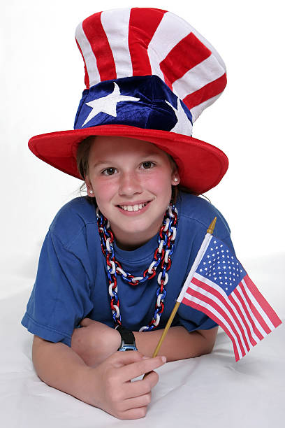 istock Patriotic young girl lying position 105558142