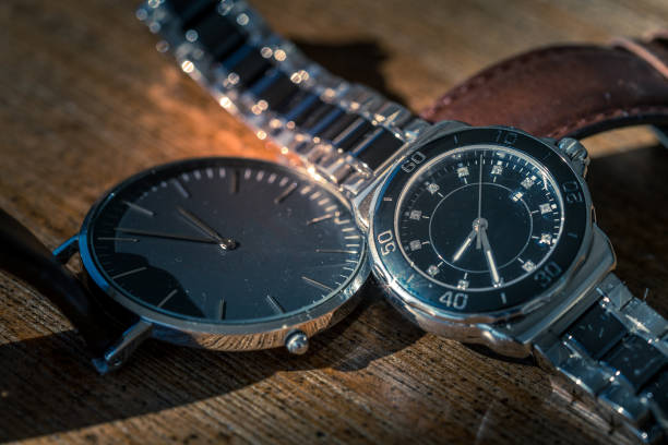 istock Two classic wrist watches on wood 1055583534