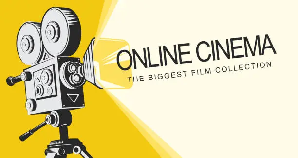 Vector illustration of banner for online cinema with old movie projector