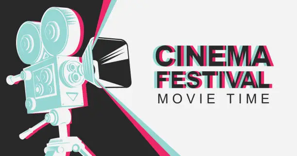 Vector illustration of banner for cinema festival with old movie camera