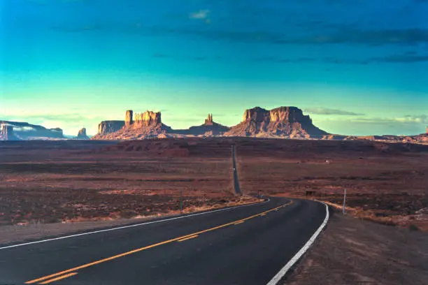 Photo of Scan of old slide depicting the famous road to Monument Valley in Arizona - Utah