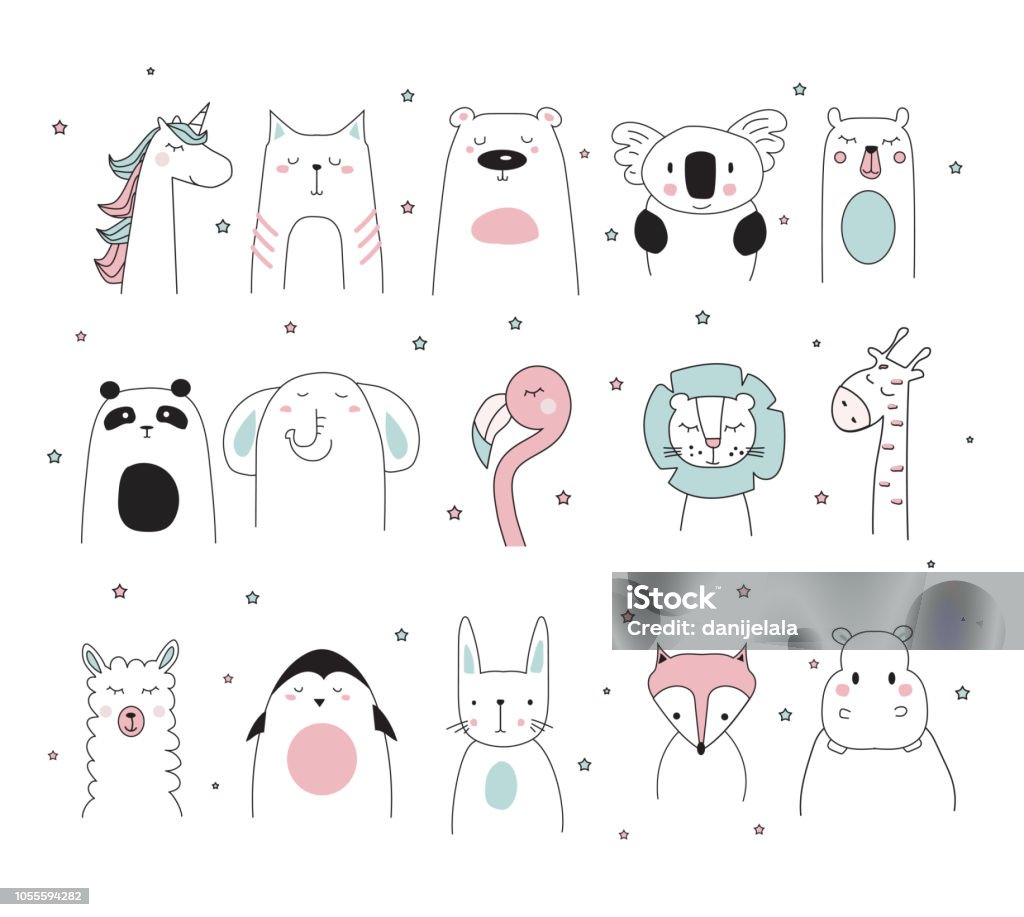 doodle animals set, vector illustration doodle animals set, vector illustration, doodle animals Unicorn stock vector