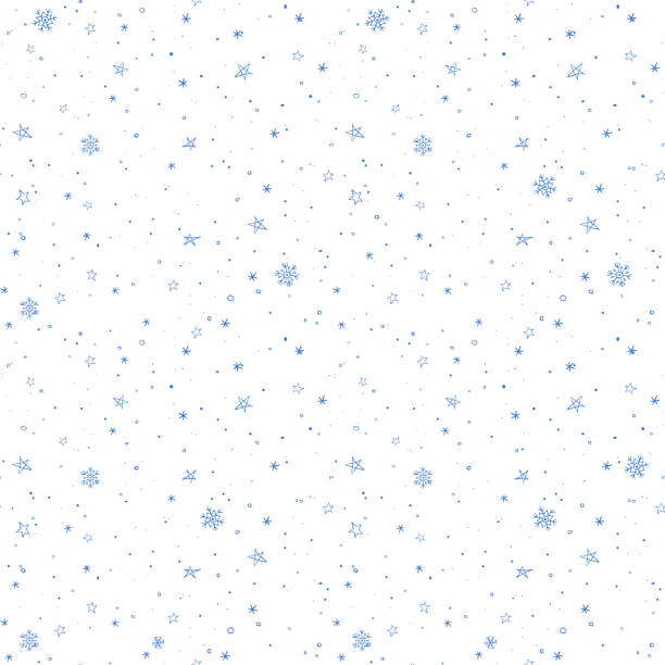 Simple seamless winter pattern with blue snowflakes on white background. Minimalist vector illustration. Simple seamless winter pattern with blue snowflakes on white background. Minimalist vector illustration snowflake shape patterns stock illustrations