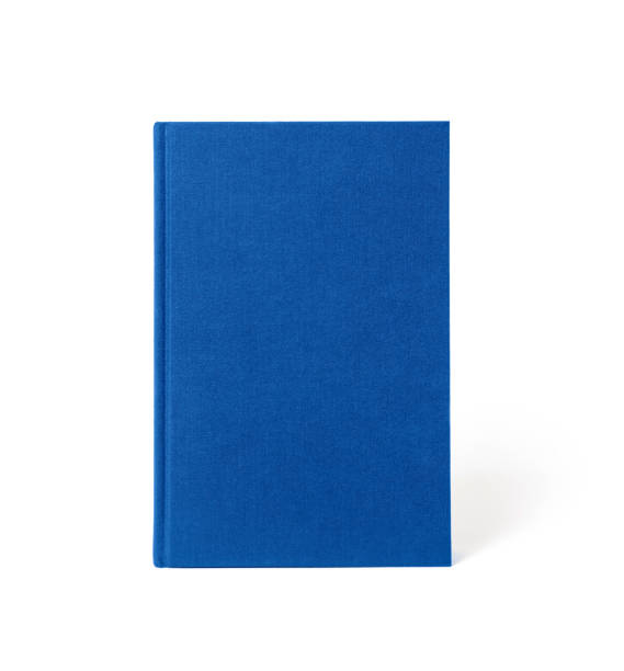 Blue standing hardcover book isolated, front view.