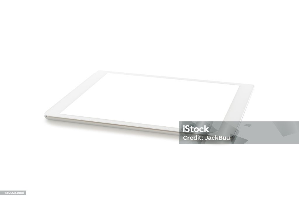 白い背景の上に分離された空白の画面で白いタブレット コンピューターのモックアップ - タブレット端末のロイヤリティフリーストックフォト
