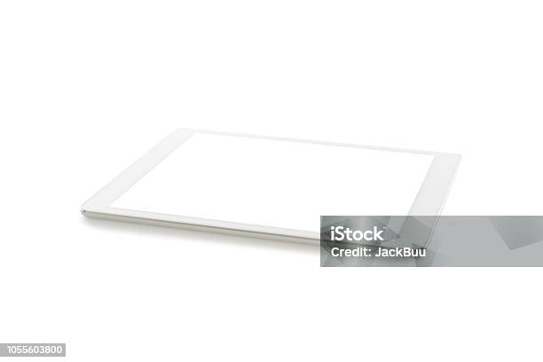 White Tablet Computer Mockup With Blank Screen Isolated On Over White Background Stock Photo - Download Image Now
