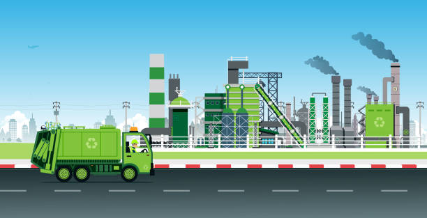 ilustrações de stock, clip art, desenhos animados e ícones de recycling of factory waste - incinerator