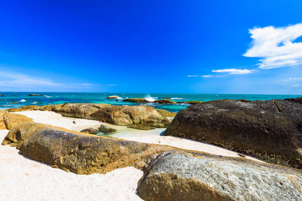 istock sea coastline with a stone 1055604248