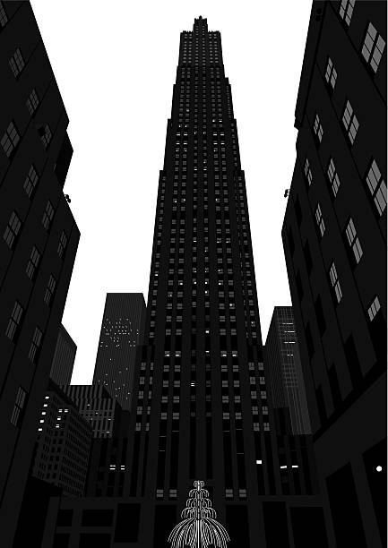 famous GE Building GE Building of New York city,ART DECO skyscraper rockefeller center illustration stock illustrations