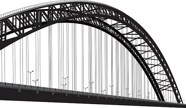 Vector illustration of Black and white photo of cable-stayed bridge