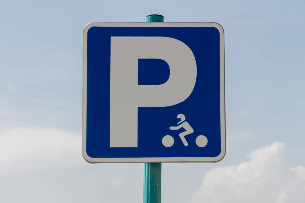 istock Blue motorbike parking vertical sign 1055611908
