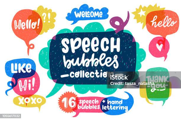 Hand Drawn Speech Bubbles Set And Lettering Stock Illustration - Download Image Now - Speech Bubble, Balloon, Talking
