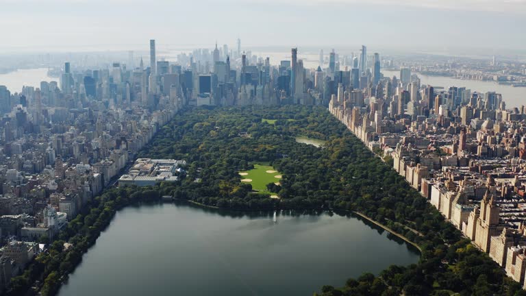 Aerial view Central Park Manhattan New York City 4K