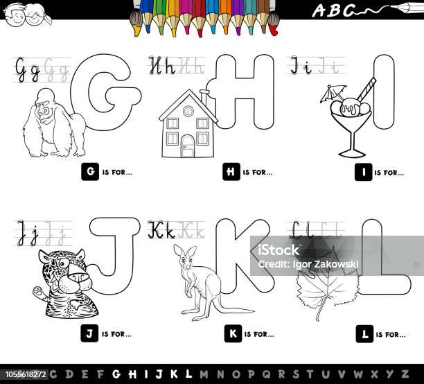 Educational Cartoon Alphabet For Kids Color Book Stock Illustration - Download Image Now - Alphabet, Animal, Arranging