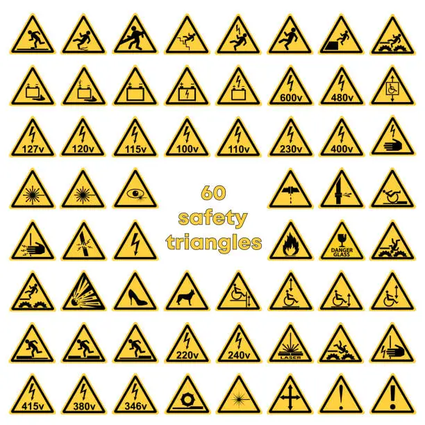 Vector illustration of 60 safety triangles
