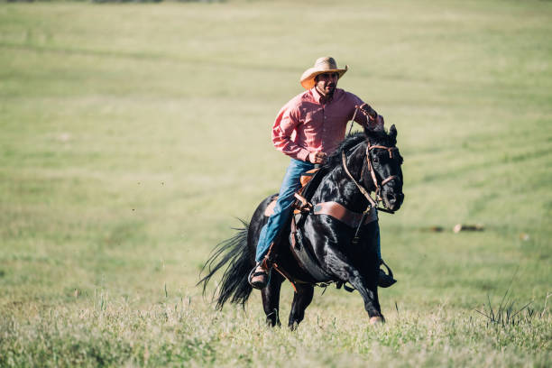 istock Determined cowboy riding horse in USA 1055630370