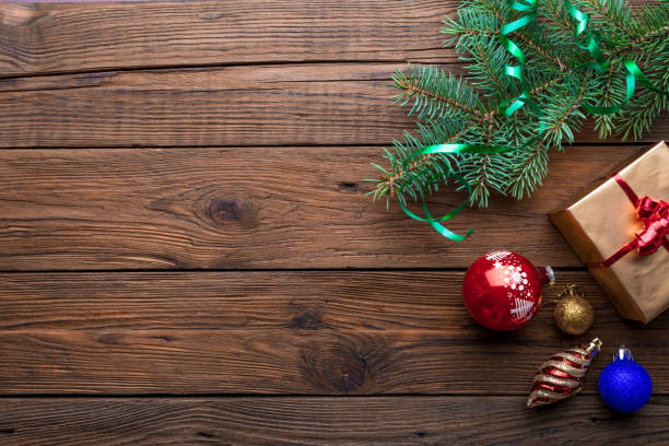 istock Elegant New Year`s snowy card. Top view. Flat lay. 1055634174
