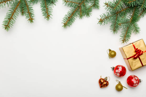 istock Elegant New Year`s snowy card. Top view. Flat lay. 1055634196