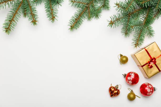 istock Elegant New Year`s snowy card. Top view. Flat lay. 1055635376