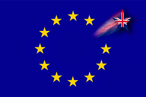 Brexit concept with the UK star leaving EU stars from flag