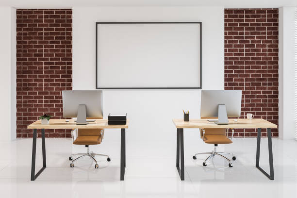 istock White and brick manager office interior, poster 1055645870