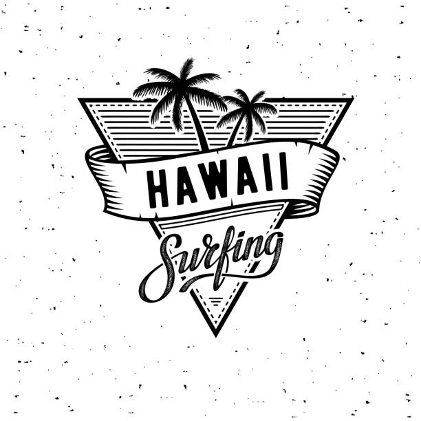 ilustraciones, imágenes clip art, dibujos animados e iconos de stock de ilustración de vector de wb de surf de hawaii sobre el tema de surf y surf en hawaii. - hawaii islands summer surfboard tropical climate