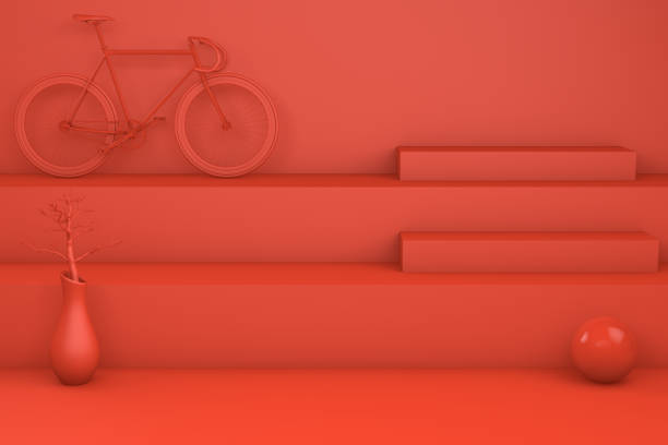 istock 3D Minimal red staircase, podium and geometric shapes 1055650014