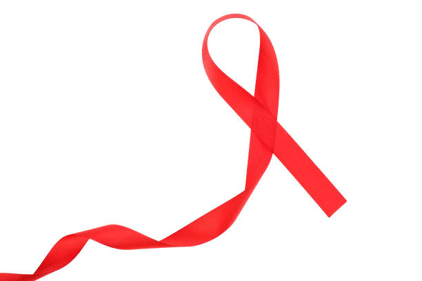 istock Red Awareness Ribbon with curls on white background 1055650132