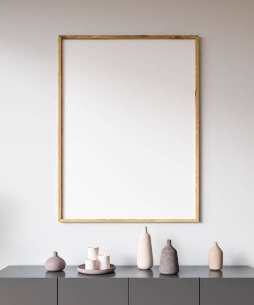 istock Vertical poster above gray cabinet close up 1055650254