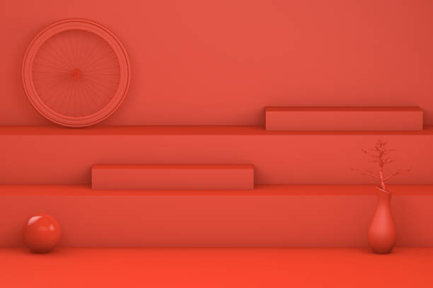 istock 3D Minimal red staircase, podium and geometric shapes 1055651014