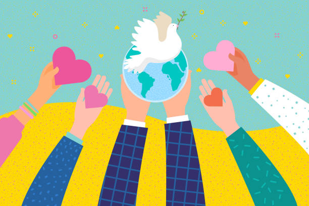 International Day of Peace. Hands holding a heart symbol. Hands holding a heart and Earth symbol. International Day of Peace. Flat design, vector illustration. dove earth globe symbols of peace stock illustrations