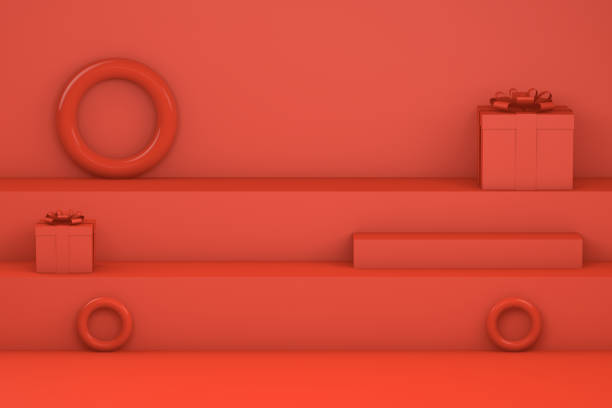 istock 3D Minimal red staircase, podium and geometric shapes 1055658540