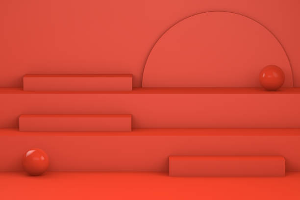 istock 3D Minimal red staircase, podium and geometric shapes 1055660050