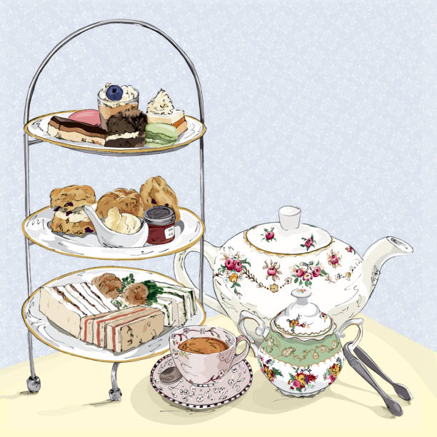 illustrazioni stock, clip art, cartoni animati e icone di tendenza di tè pomeridiano - afternoon tea