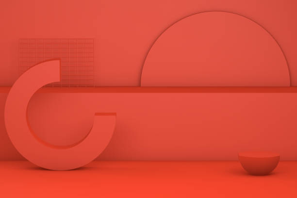 istock 3D Minimal red staircase, podium and geometric shapes 1055661544