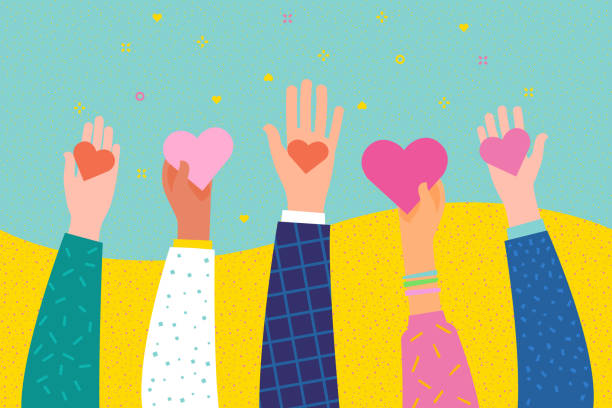 ilustrações de stock, clip art, desenhos animados e ícones de concept of charity and donation. give and share your love to people. - friends