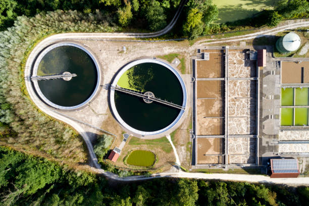 istock Aerial View of Water Purification Plant 1055664062