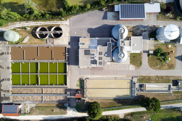 istock Aerial View of Water Purification Plant 1055665514