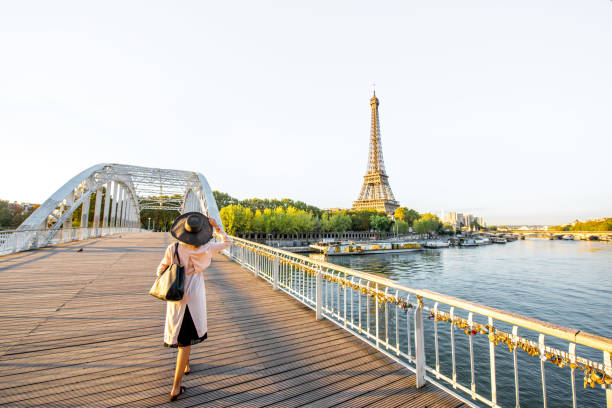 istock Landscape view on Paris with bridge and Eiffel tower 1055669906