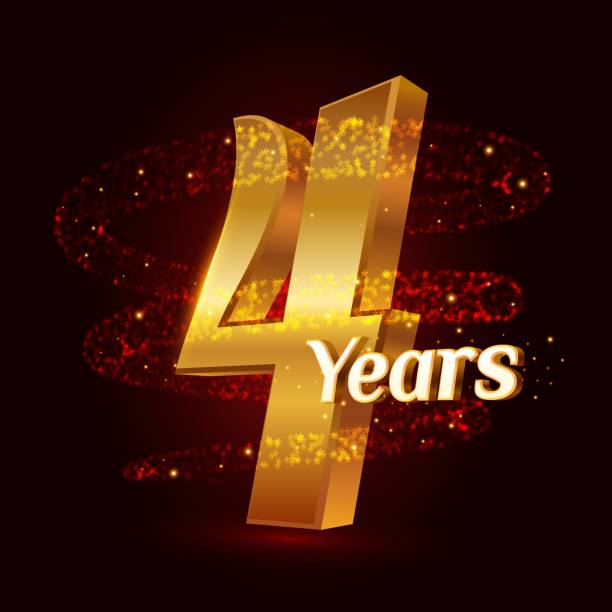 istock 4 years golden anniversary 3d logo celebration with Gold glittering spiral star dust trail sparkling particles. Four years anniversary modern design elements. Vector Illustration. 1055677768