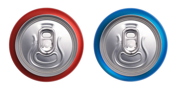 istock Red and blue cans top view isolated on white background 1055681028