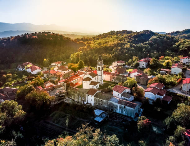 istock Elevated view over a small Village at Sunset 1055689572
