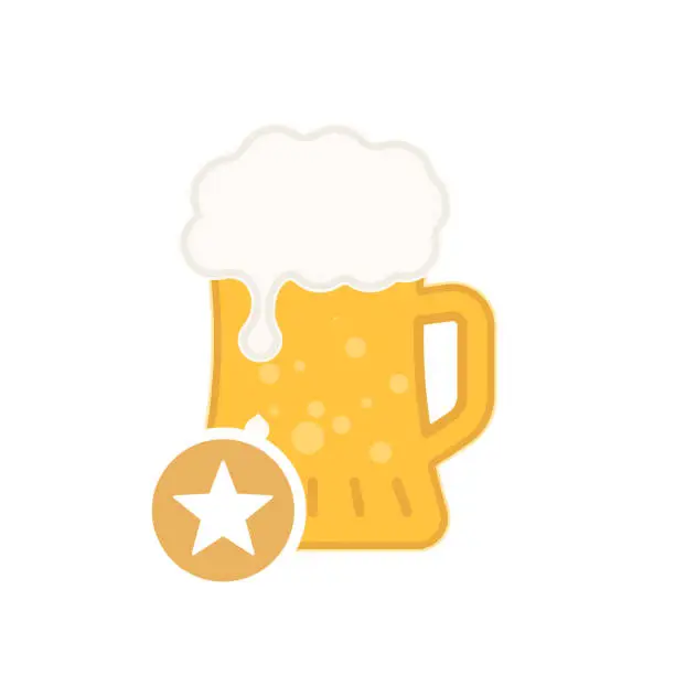Vector illustration of Beer mug icon with star sign. Alcohol beverage icon and best, favorite, rating symbol